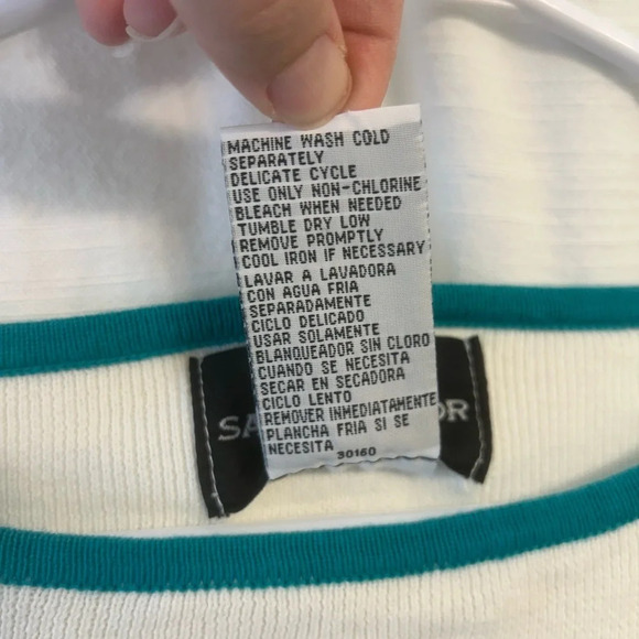 Sag harbor turquoise and white striped 3/4 sleeve blouse size S - Picture 4 of 6